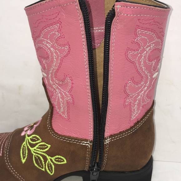 Cowgirl kids Genuine Leather Brown/Pink Boots - Picture 5 of 8